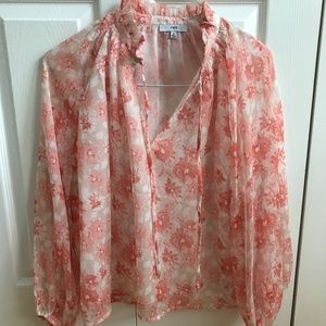 Fate Sheer Floral Blouse in Coral and Cream